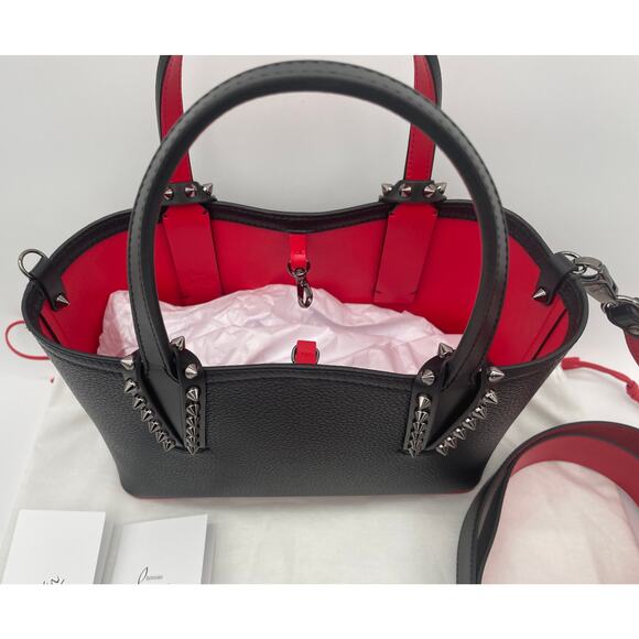 NEW CHRISTIAN LOUBOUTIN MINI BLACK LEATHER CABATA TOTE BAG PURSE NWT AUTHENTIC! - Picture 10 of 15